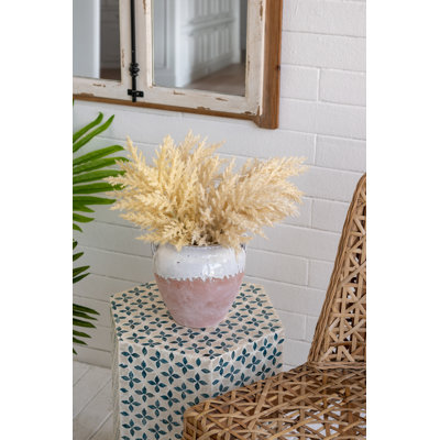 Round Terracotta Vase with Distressed White Tan Finish