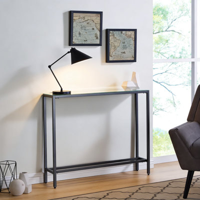 Slim Console Table With Beveled Mirror Top - Space Saving Narrow Design For Hallway, Entryway Or Living Room - Contemporary Minimalist Style With Sturdy Metal Frame