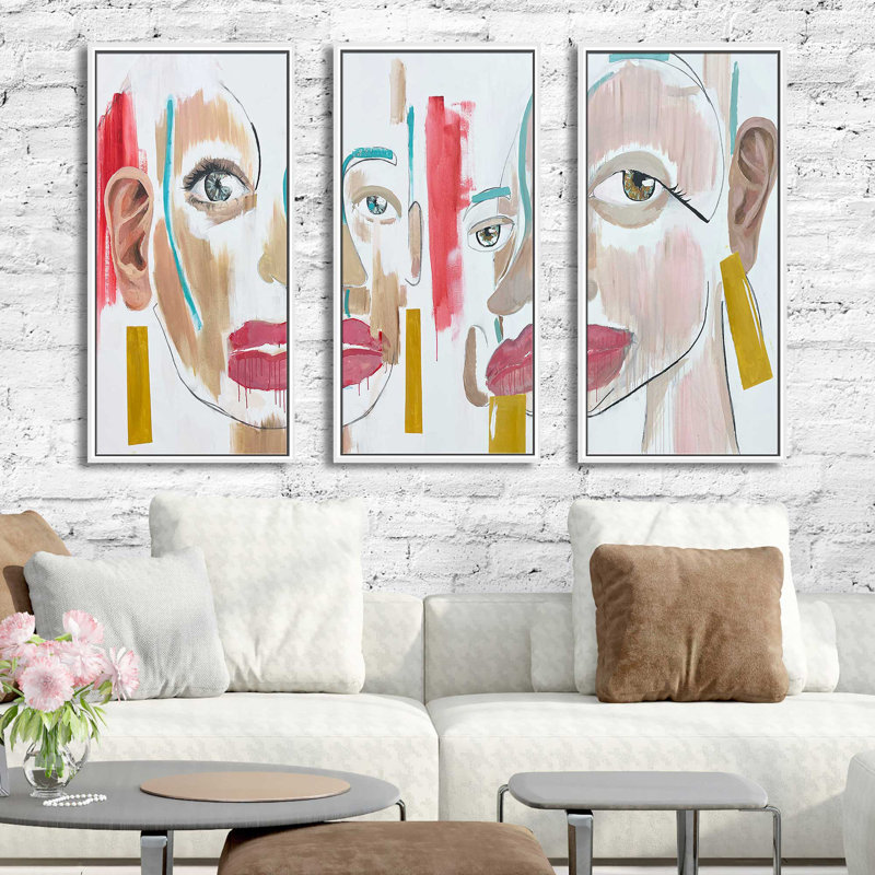 " Mirror Of Purpose " by Cassie Studios 3 - Pieces, White Framed, 41.5" H x 64.5" W x 2" D