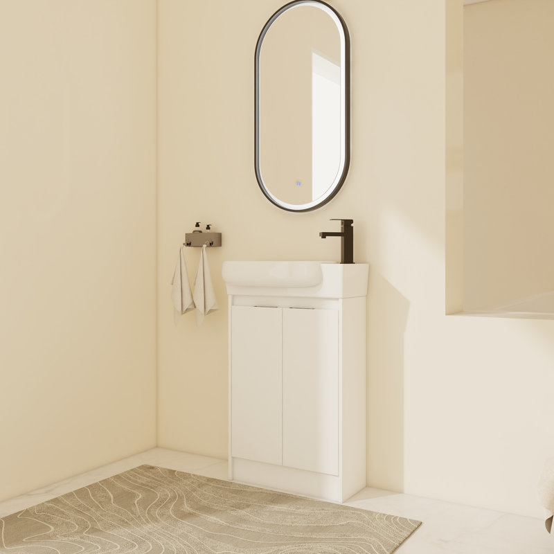 23'' Free standing Single Bathroom Vanity With Ceramic Vanity Top, White