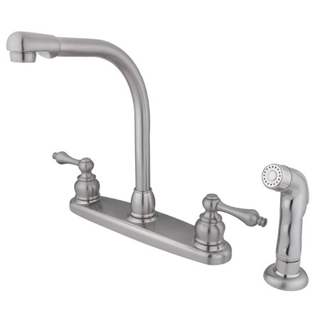 Victorian Double Handle Kitchen Faucet with Side Spray, Satin Nickel