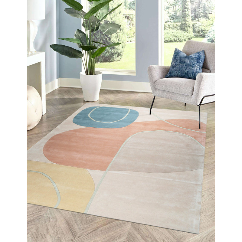 Élégant et durable tapis luxueux en laine noué à la main multicolore Jatasia, Rectangle 6 pi x 9 pi