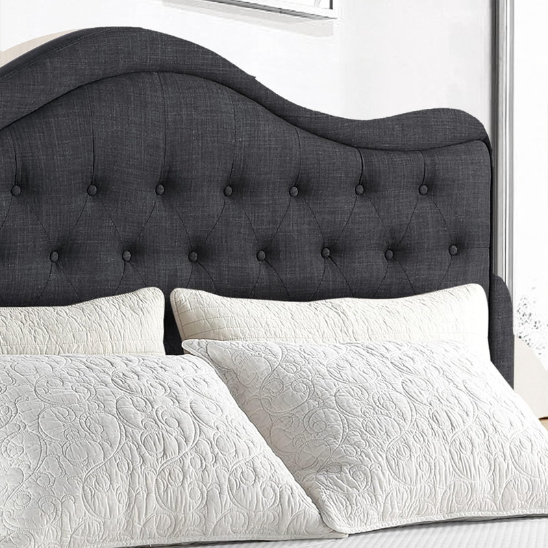 Fabric Upholstered Bed Frame with Adjustable Headboar,Wood Slat Support, Button Tufted Platform Bed, Charcoal, King