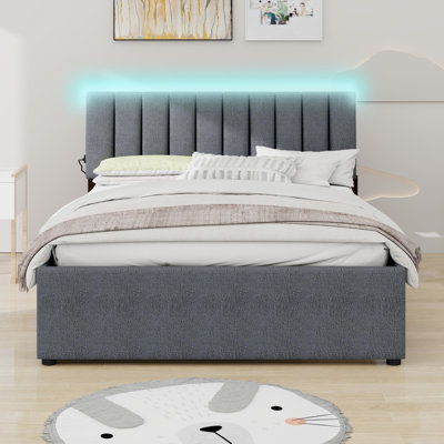 Lit plateforme tapissier avec lit gigogne
