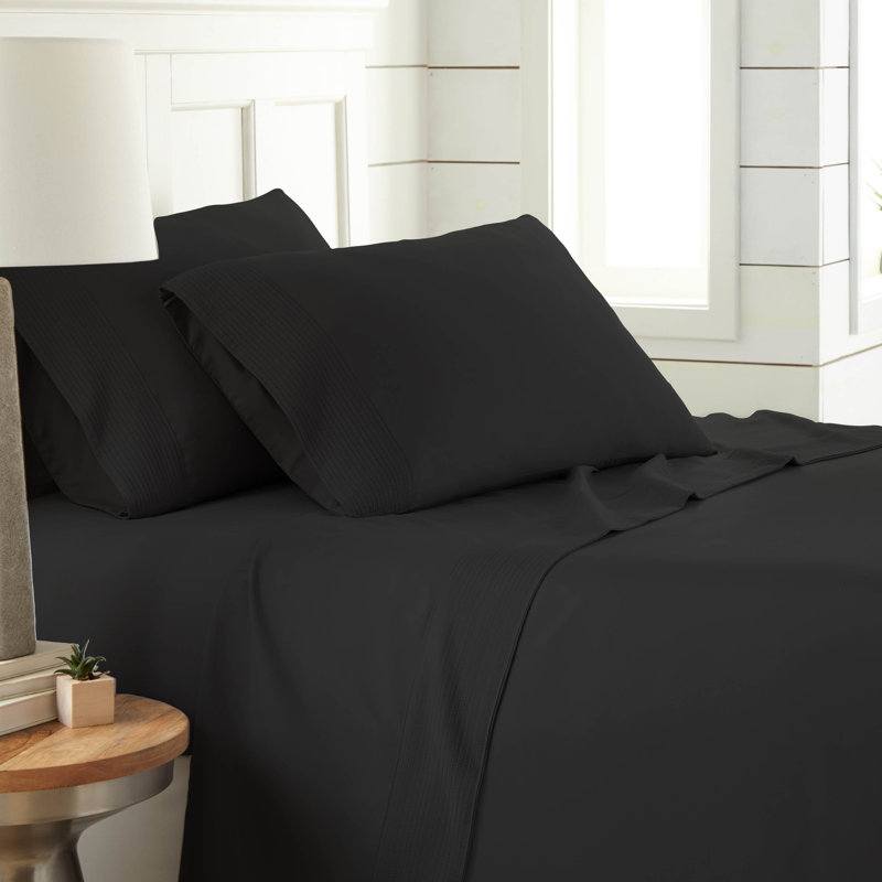 Southshore Fine Linens Vilano Extra Deep Pocket Pleated Sheet Set, Double-Brushed Microfiber 21-Inch Deep Pocket Sheets with Pleated Hem, 2 Pillowcases, Queen, Black