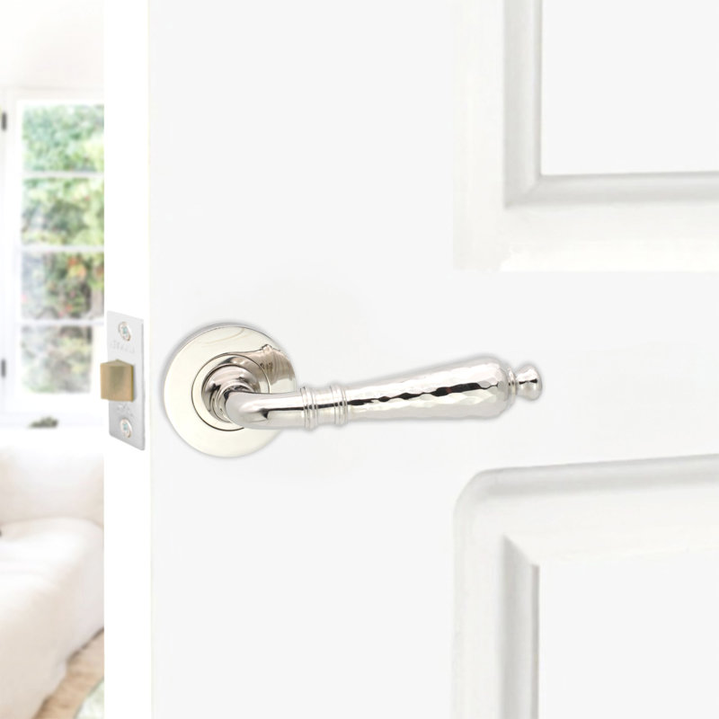 Hammered Hazel Lever on Rose Polished Nickel
