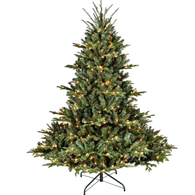 Arbre de Noël de 5 pi, 350 lumières Ul, 1129 pe / pointes, silhouette à base large, structure à charnières, base de support en métal stable, support renforcé