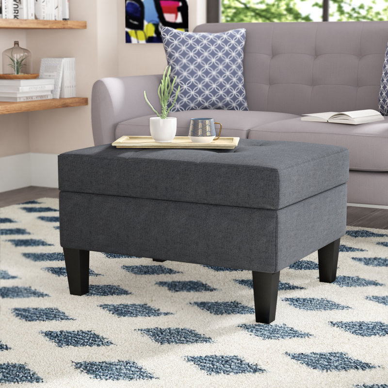 Anjuman Upholstered Ottoman, Dark Gray Polyester Blend, Dark Gray 