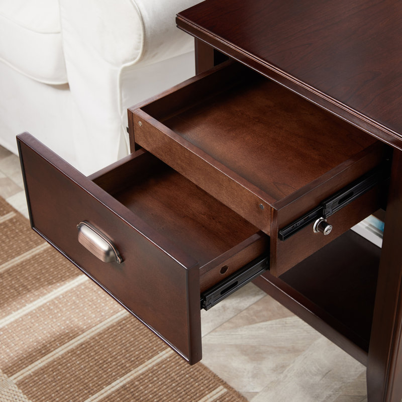 Laurent Solid + Manufactured Wood End Table with Drawer & Locking Compartment in Chocolate Cherry