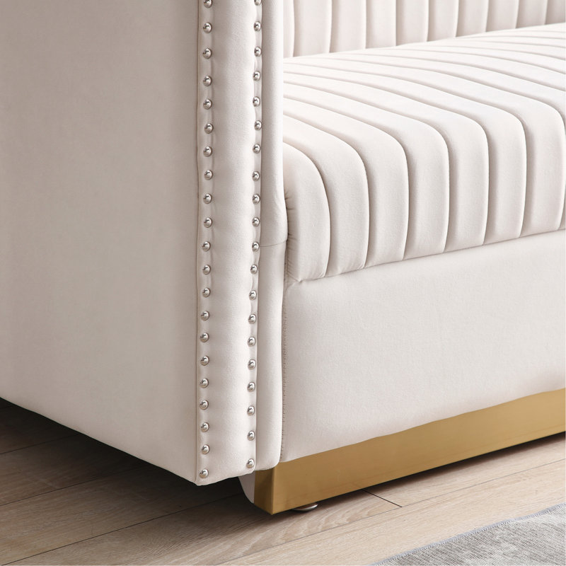 Canapé 2 places en velours capitonné Contemporary, Beige