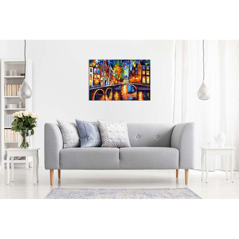 The Bridges Of Amsterdam by Leonid Afremov - Wrapped Canvas Painting, 61cm H x 91cm W