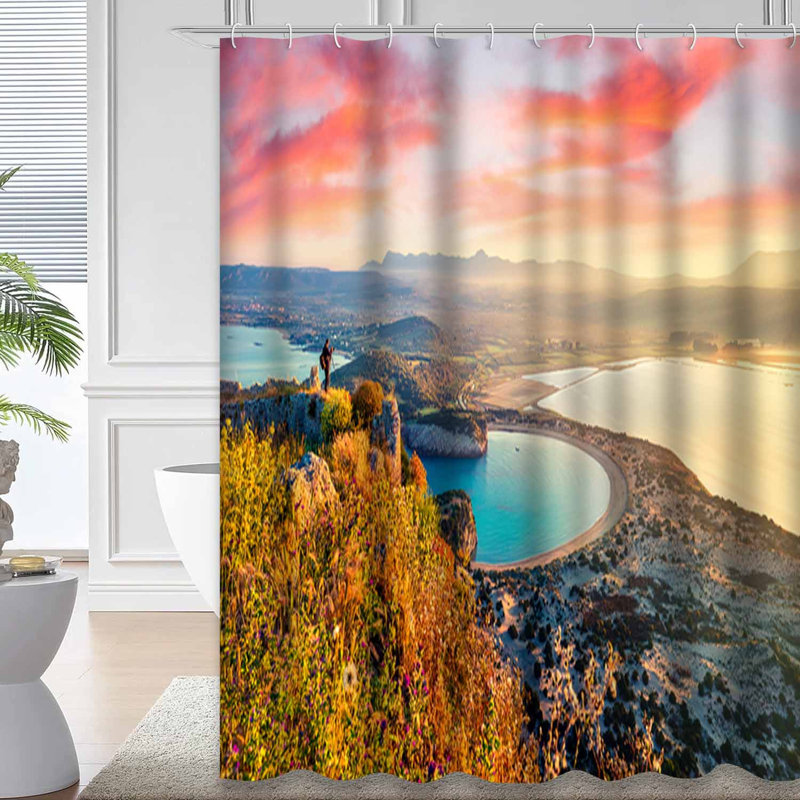 Rideau de douche avec 12 crochets Spring Beach Castle Sunrise European Coast, L 72 po x l 72 po