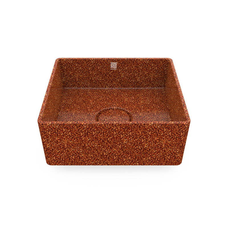 Woodio Cube40 15.748'' Wood Square Bathroom Sink, Clay