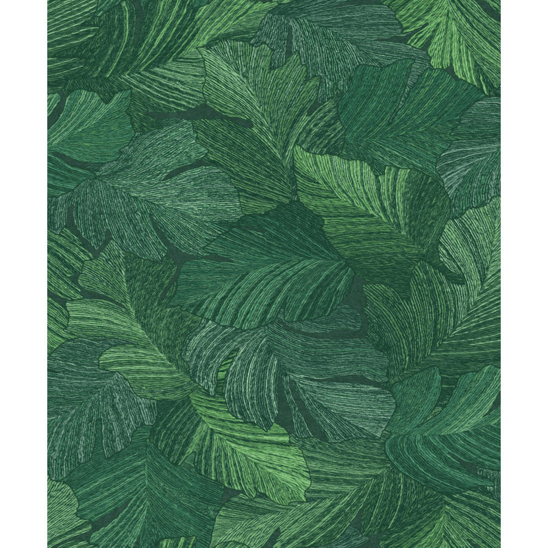 Rouleau de papier peint à motif de feuilles tropicales de L 33 pi x l 21 po Mashonda, Vert