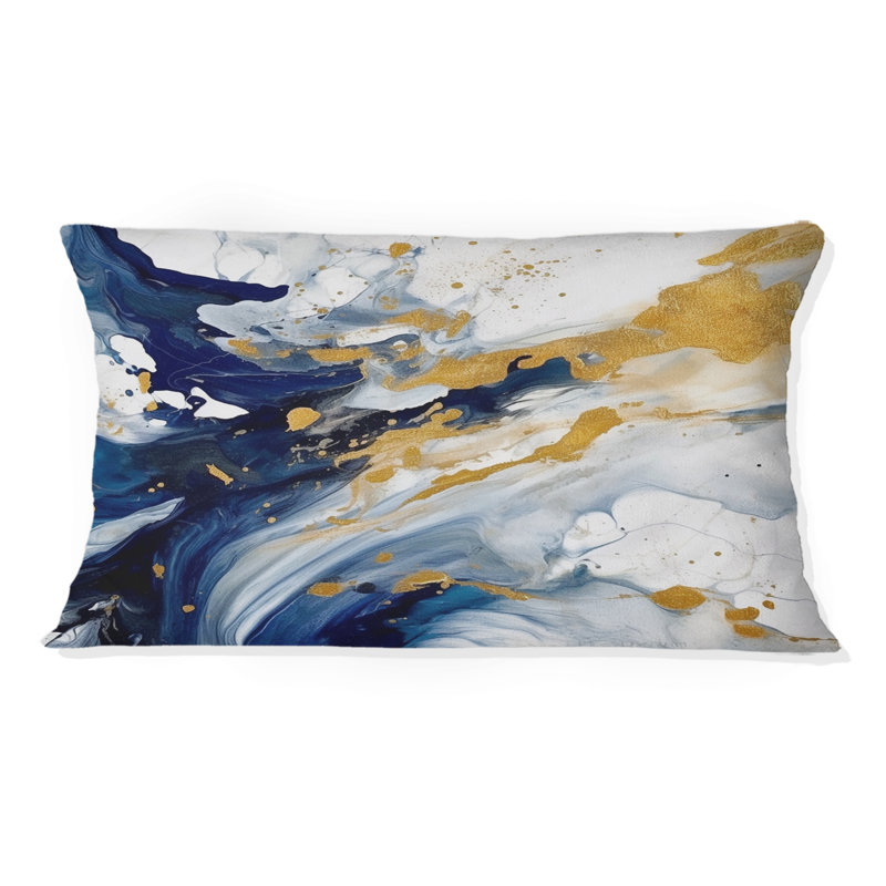 Coussin décoratif bleu foncé et doré à motif XXV - fractales