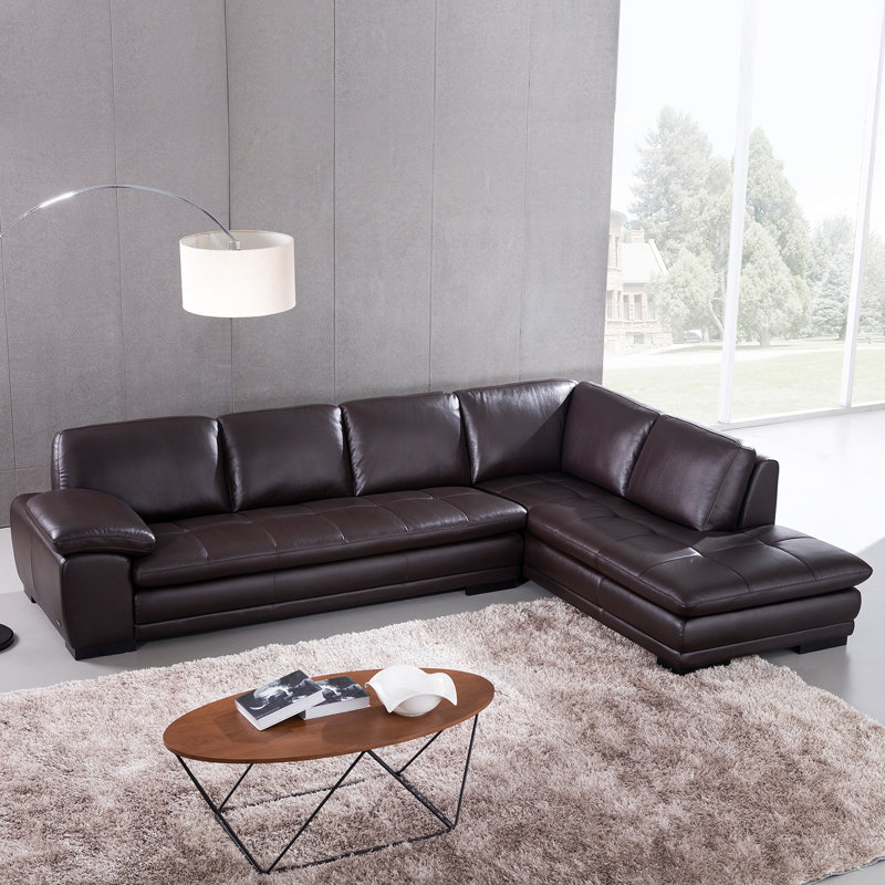 126" Wide Leather Match Sofa & Chaise, Right Hand Facing, Coffee Leather