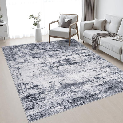 Tapis gris moderne et abstrait lavable, tapis doux antidérapant à faible épaisseur pour le salon et la chambre à coucher
