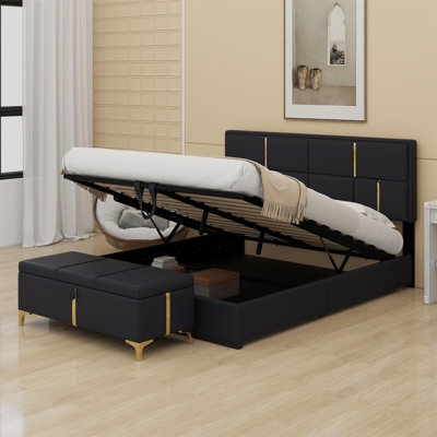 Upholstered Platform Bed With Hydraulic Storage System,Storage Ottoman With Metal Legs by Mercer41