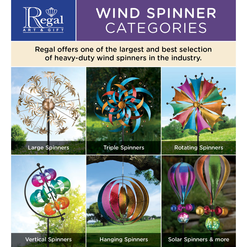 Bronze and Silver 15' Solar LED Wind Spinner with Crackle Glass Orbs