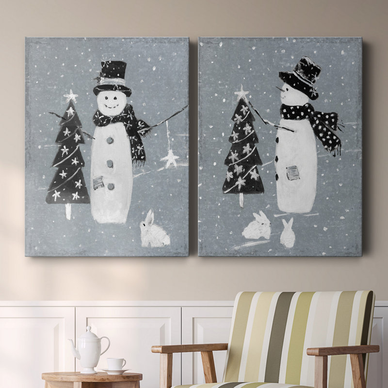 «Snowman Galvanized I», ensemble de 2 reproductions, H 32 po x l 48 po x P 1 po, Toile tendue, Pas de tapis