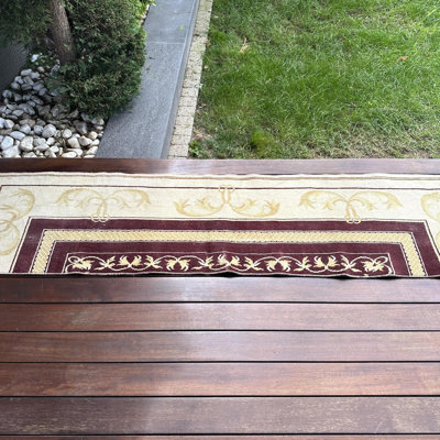 Handwoven Turkish Runner Rug in Purple for Kitchen and Stairs with Modern Minimalist Design Crafted from Pure Wool