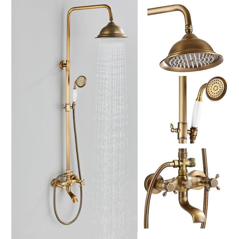 AlenArtWater Antique Brass Shower System Bathroom Shower Faucet Set ...