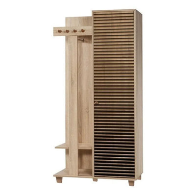 Modern Hall Stand with Multipurpose Hanging Rack, Sonoma Oak, 35.4 x 75.6 x 14.2 inches | 100% Melamine Coated Particle Board, UV Coating | Numerous Shelves for Additional Storage, Stylish & Functional Design