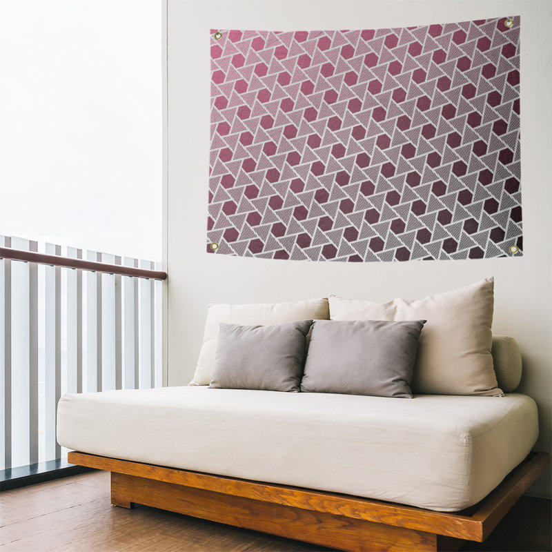 Tapisserie murale hexagonales et triangles, H 26 po x l 36 po, Noir / Rose