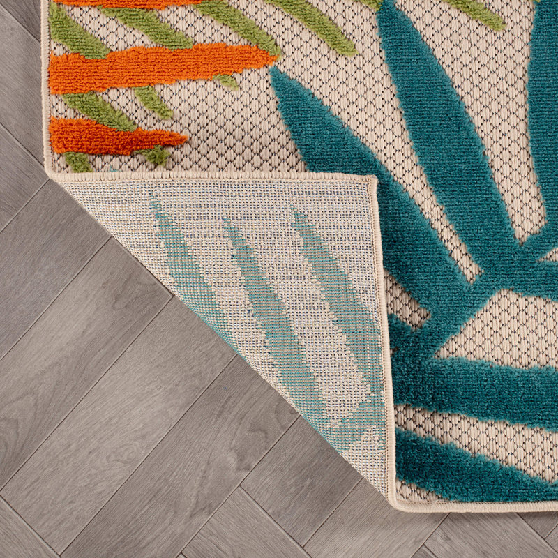 Tapis intérieur / extérieur Parksley Palm Frond - ivoire / orange / bleu marine, Rectangle 5 pi x 7 pi