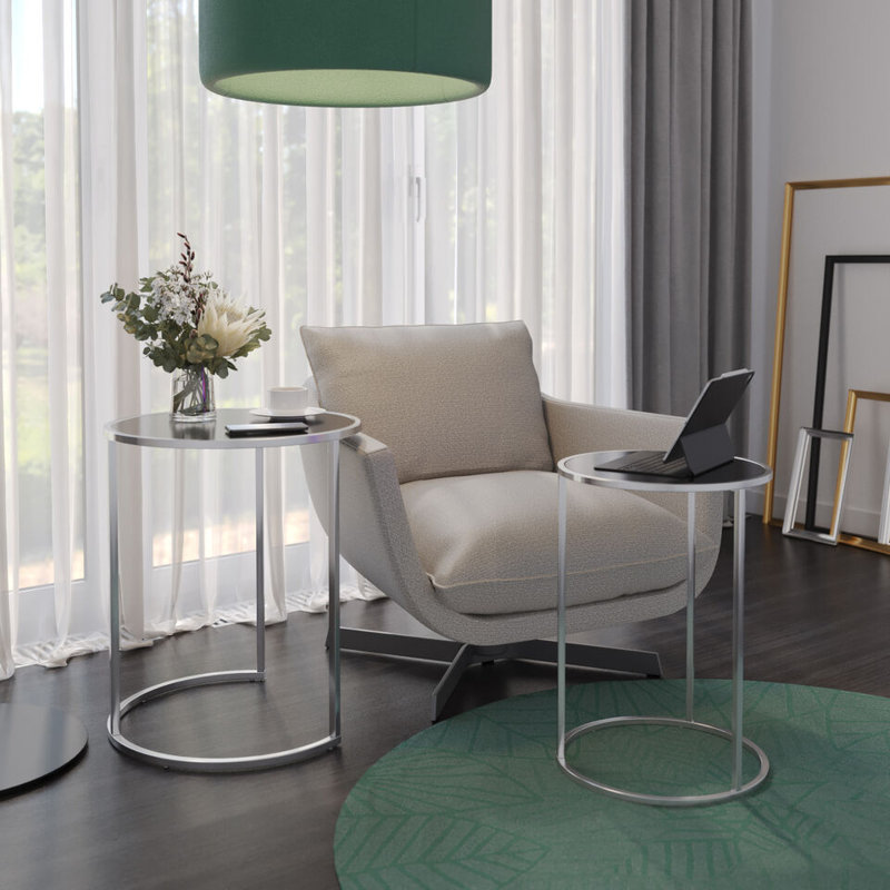Shkar Three Leg Coffee Table, Black, Chrome