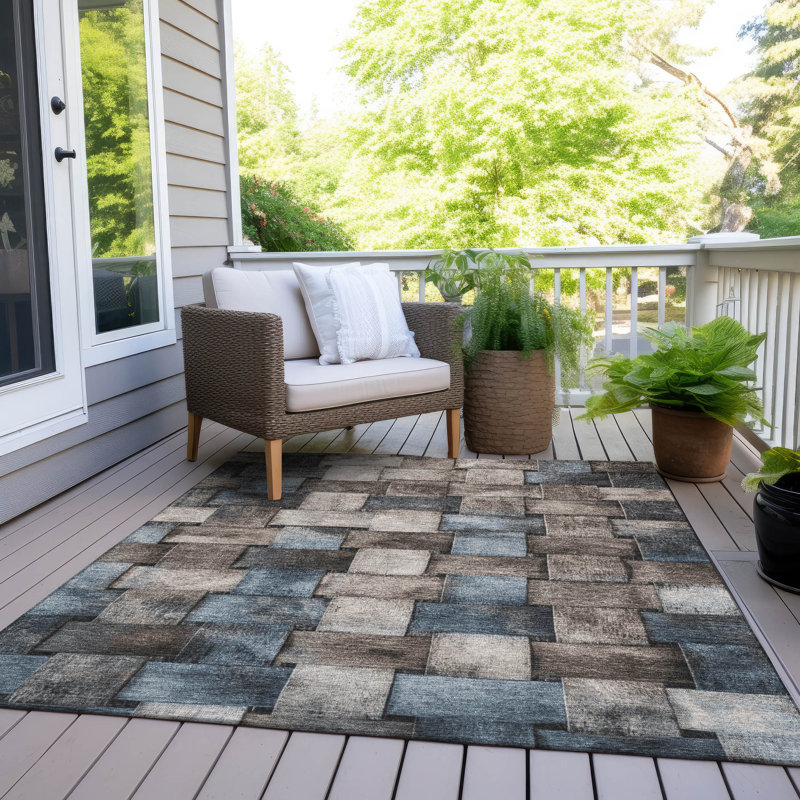 Tapis taupe Xhevrie intérieur / extérieur lavable à la machine, Rectangle 2 pi 6 po x 3 pi 10 po