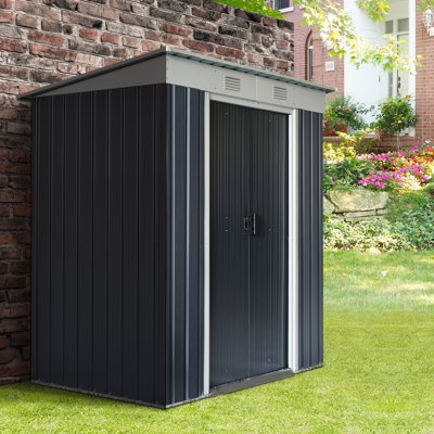 5.7' x 3.6' Metal Outdoor Storage Shed w/ Sliding Doors Light Grey