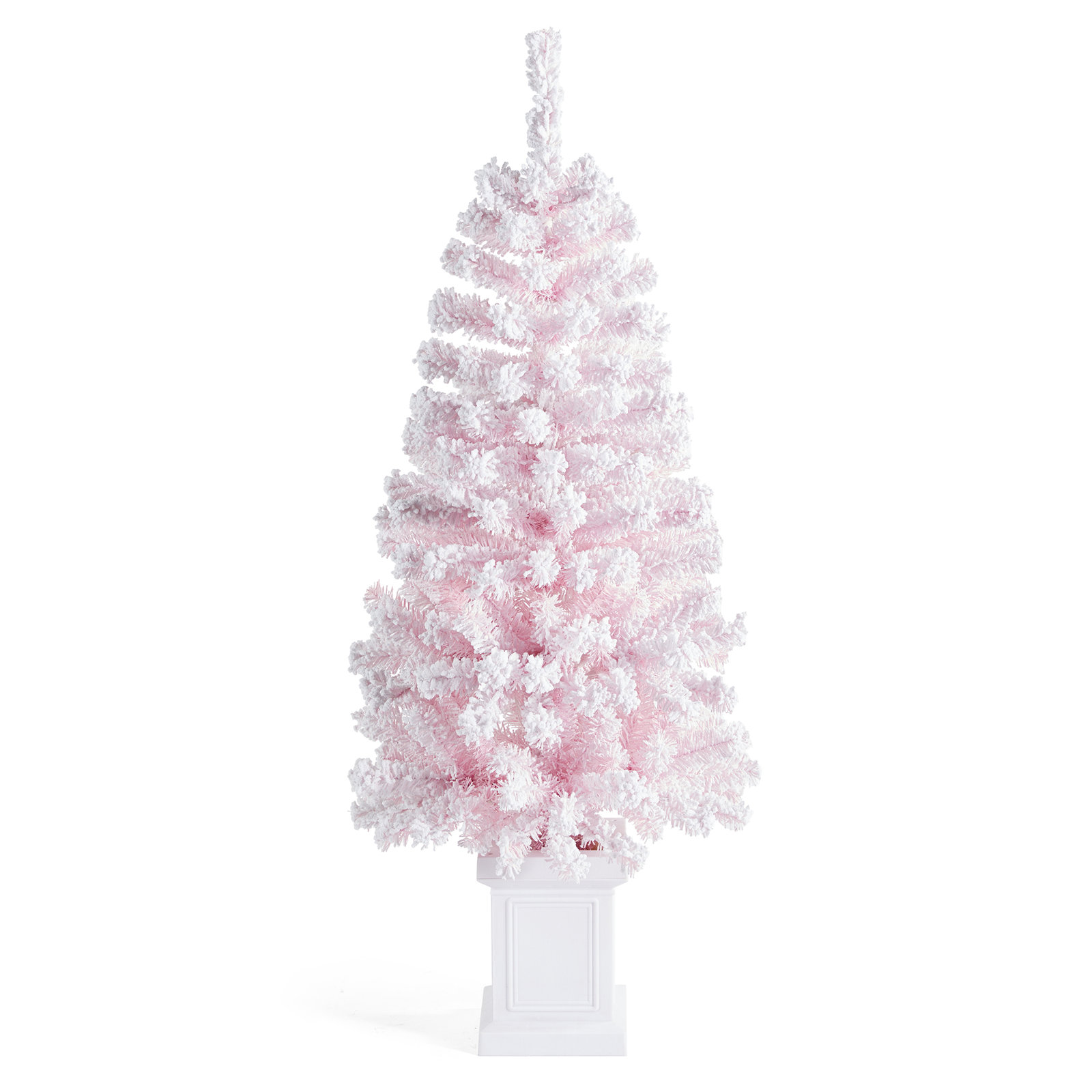 Abraham Pre-Lit Flocked Pink Christmas Tree, 4'