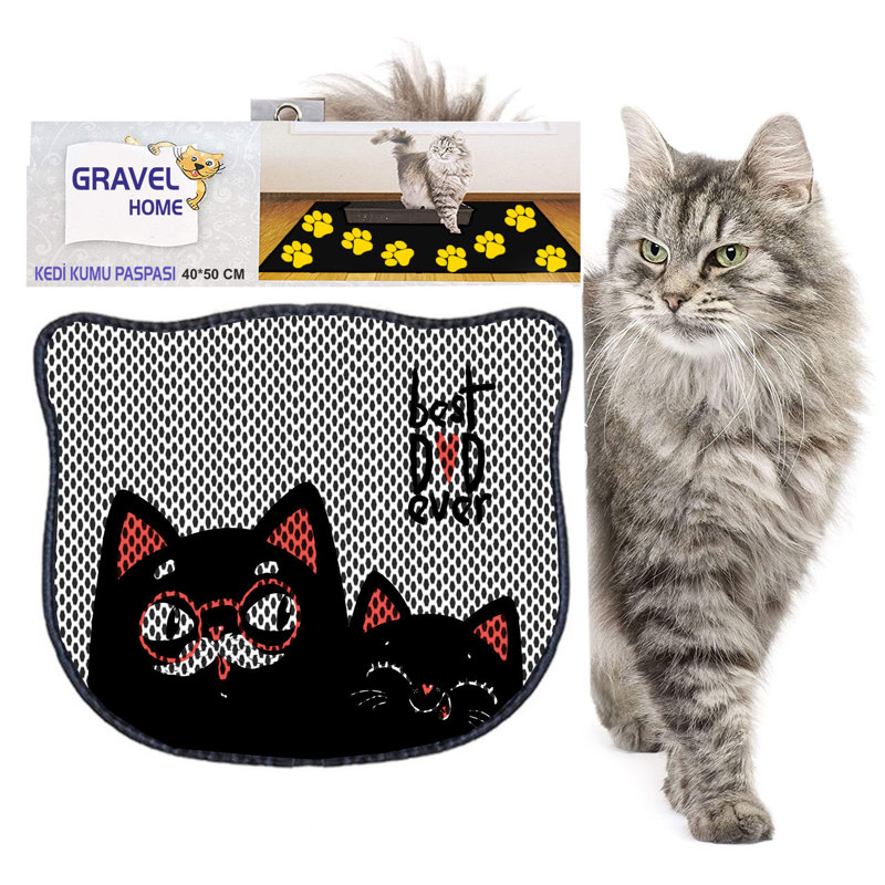 Tapis de litière durable pour chat, 15,7 po x 19,7 po | 50% PVC / 50% polyester, lavable à la machine et passer l'aspirateur | Parfait pour un nettoyage facile, conception antidérapante pour garder votre maison propre et fraîche, idéal pour les propriétaires d'animaux de compagnie