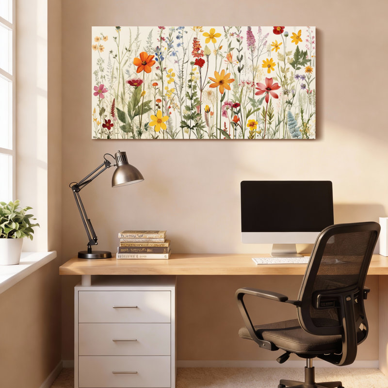 Ensemble de 1 tableau sur toile à motif de fleurs sauvages, H 20 po x l 40 po