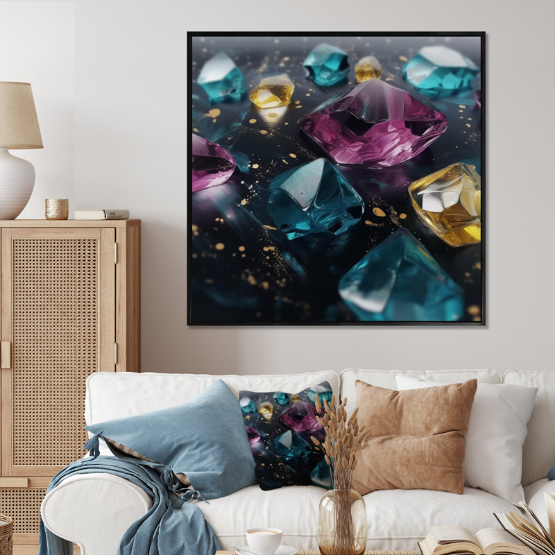 «Liddle», impressions sur toile mauves et vertes, Cadre photo noir, H 16 po x l 16 po x P 1 po