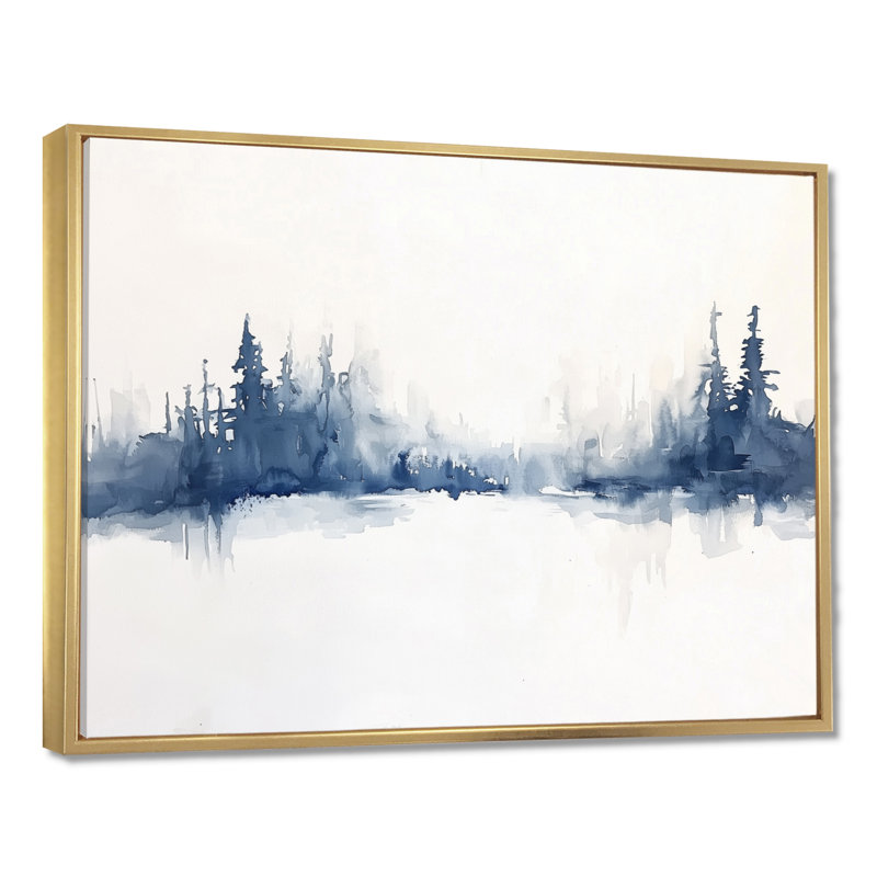 «Winter Lake Silence Landscape I», art mural paysage d'hiver, Reproduction avec cadre flottant, 24" H x 32" W, Gold
