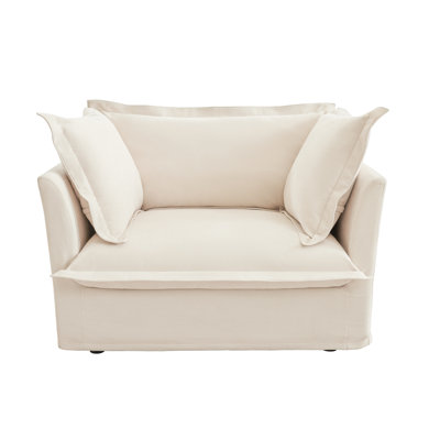 Slip-covered Armchair with 1 Big Back Cushion and 2 Big Toss Pillows, Single Deep Seat Comfy Single Couch Sofa Multiple Large Soft Pillows, Chenille Fabric