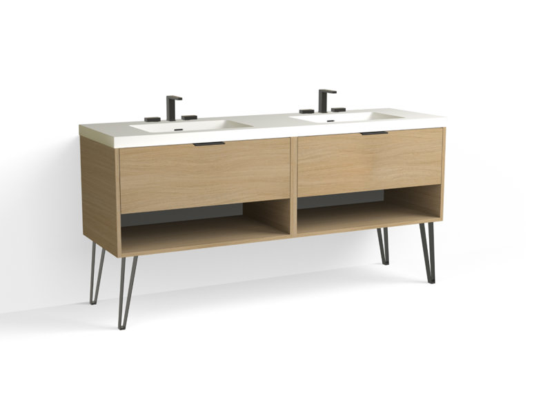 Modo 72" W Freestanding Double Bathroom Vanity with Dawson Leg, Polished Nickel, Matte White/8" Widespread, Biondo