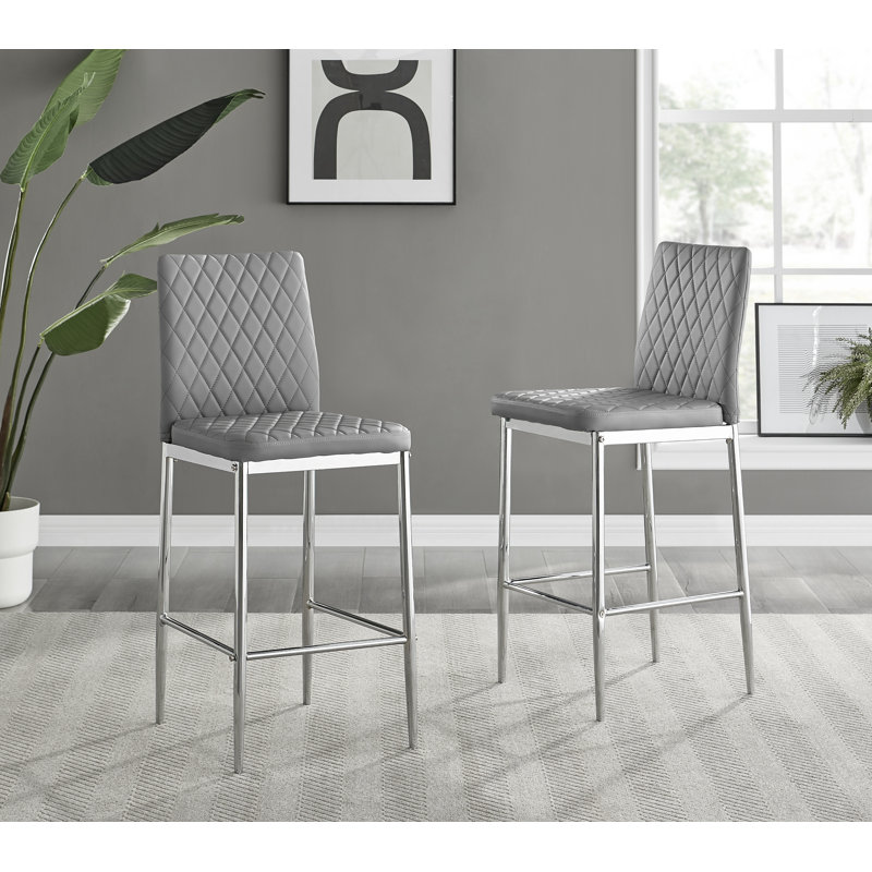 Tabouret de bar en similicuir, Argent argent, Gris
