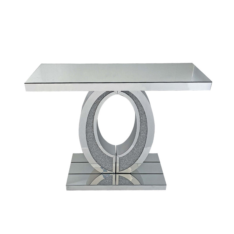 Mirrored Crushed Diamond Console Table, Elegant And Large For Hallway And Living Room, Reflective And Durable