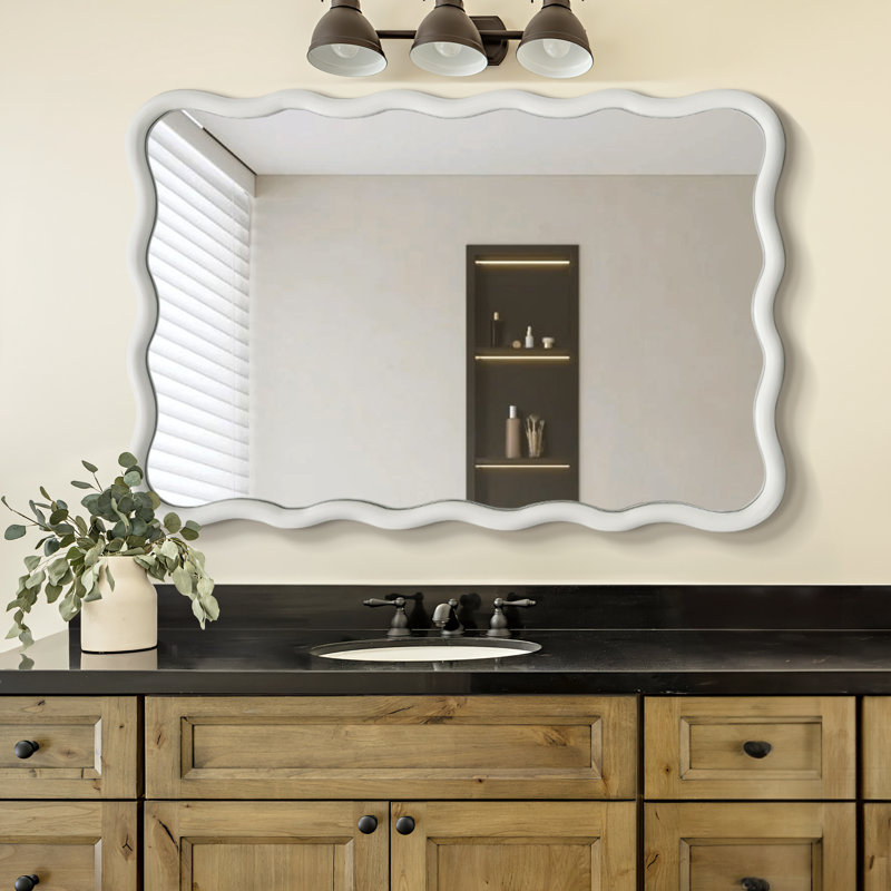 Castin Solid Wood Flat Wall Mirror, White, 36" x 24"