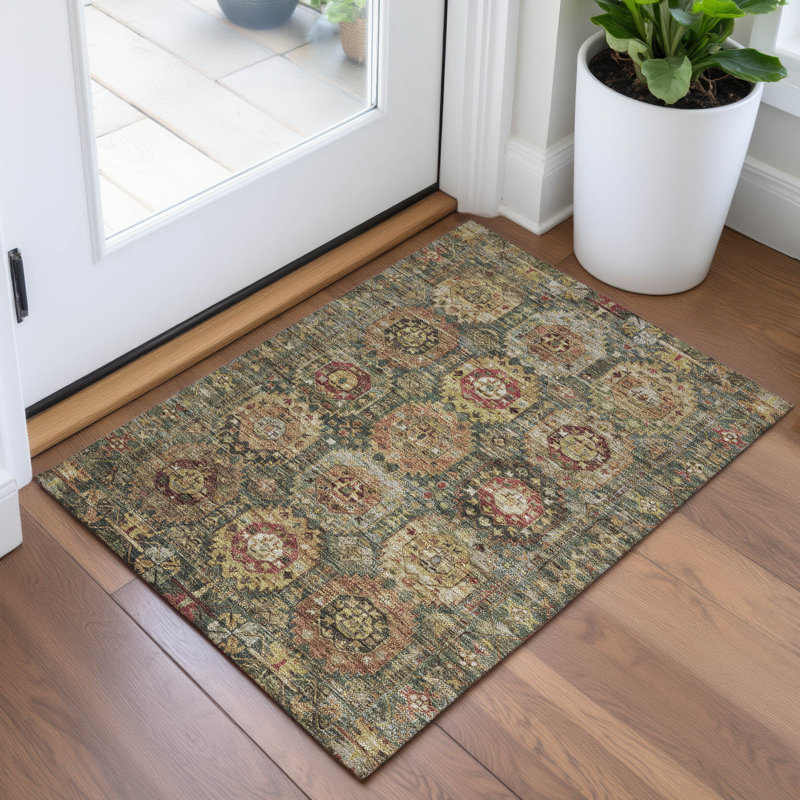 Machine Washable Indoor/Outdoor Xhevrie Aloe Rug, Rectangle 1'8" x 2'6"