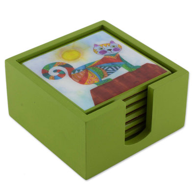 Square 6 Piece Coaster Set With Holder
