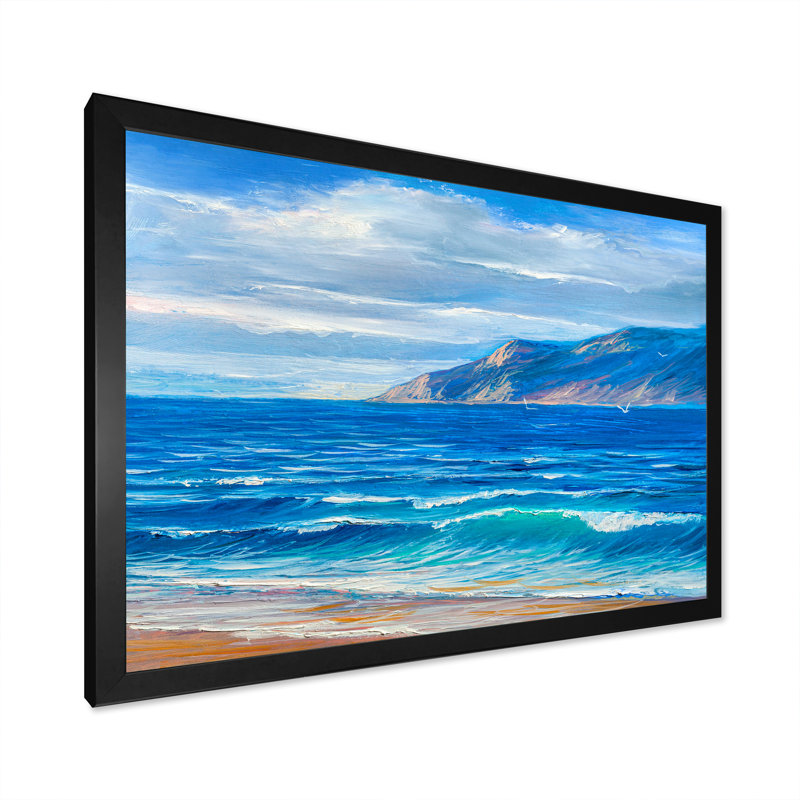 «Morning Sunlight On The Sea Waves», art mural nautique et côtier sur toile, H 16 po x l 32 po x P 1 po, Cadre photo noir