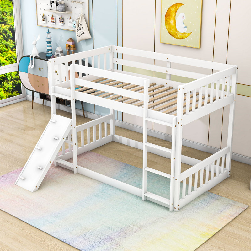 Twin Over Twin Bunk Bed With Climbing Ramp, White