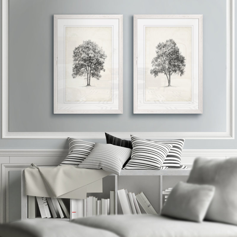 « rétro arbor study i » par antonyme bunjamin (abe)-ensemble de 2 reproductions de photos sur toile, Papier avec cadre blanc