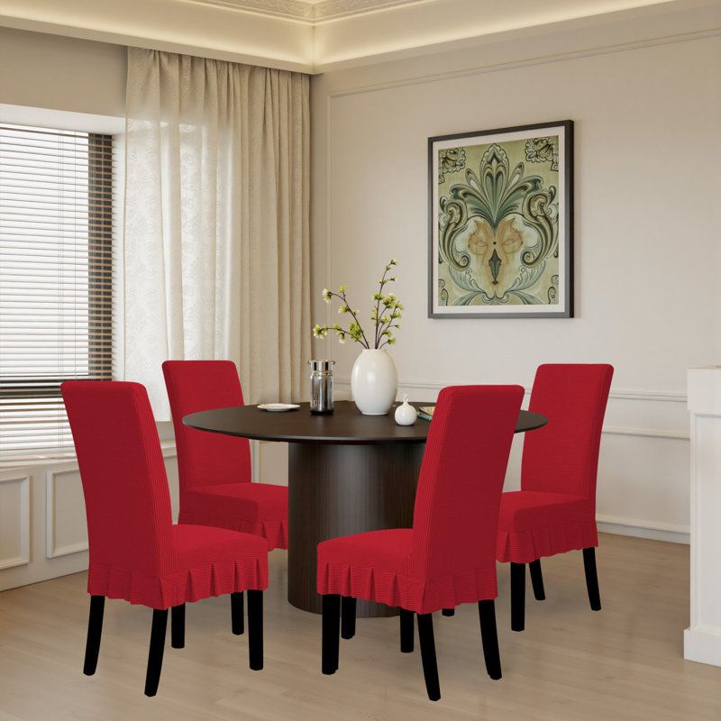Housse de chaise de salle à manger avec jupe, housse extensible pour chaise, ensemble de 4, Rouge