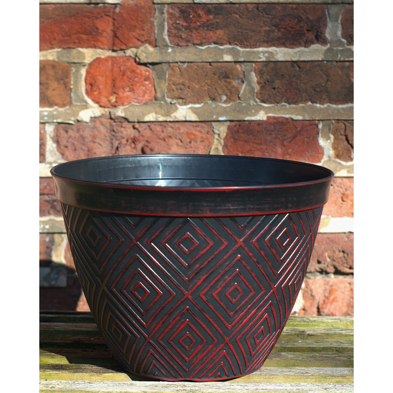 Plastic Outdoor Pot Planter, Black/Red