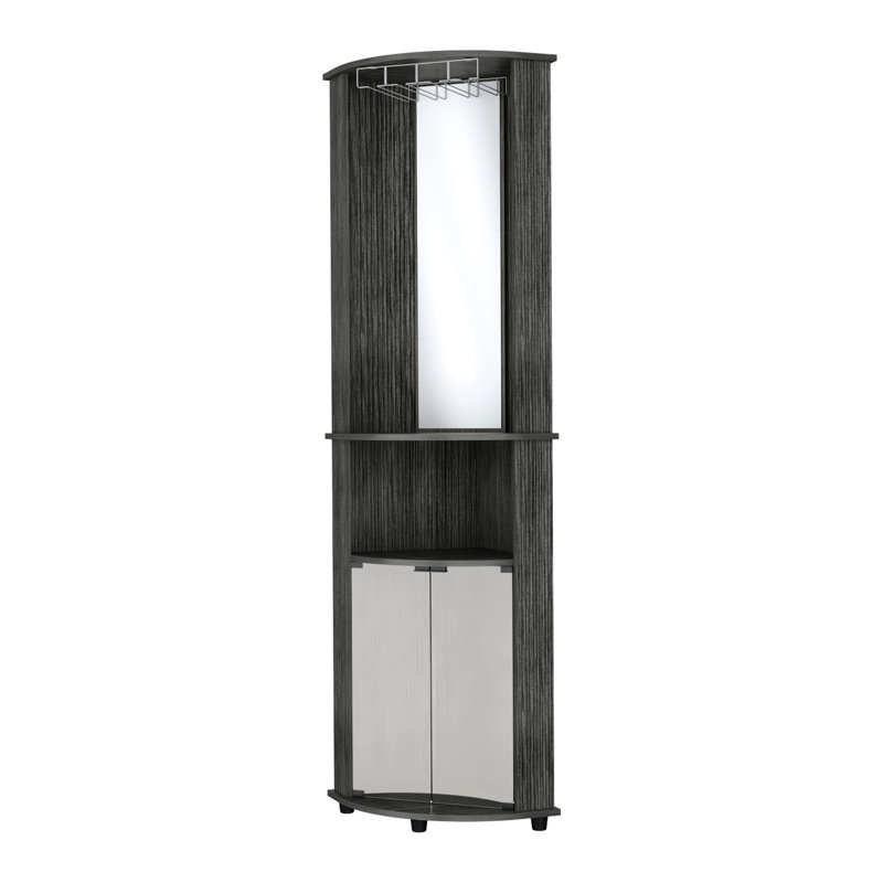 Armoire à 3 tablettes en chêne pour l'organisation des boissons, avec bar en verre, portes simples et intérieur contemporain
